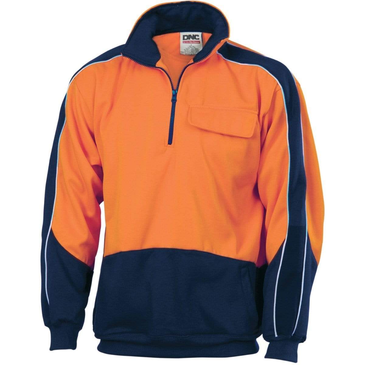 Dnc Workwear Hi-vis 2 Tone 1/2 Zip Hi-neck Panel Fleecy Windcheater - 3823 Work Wear DNC Workwear Orange/Navy XS 